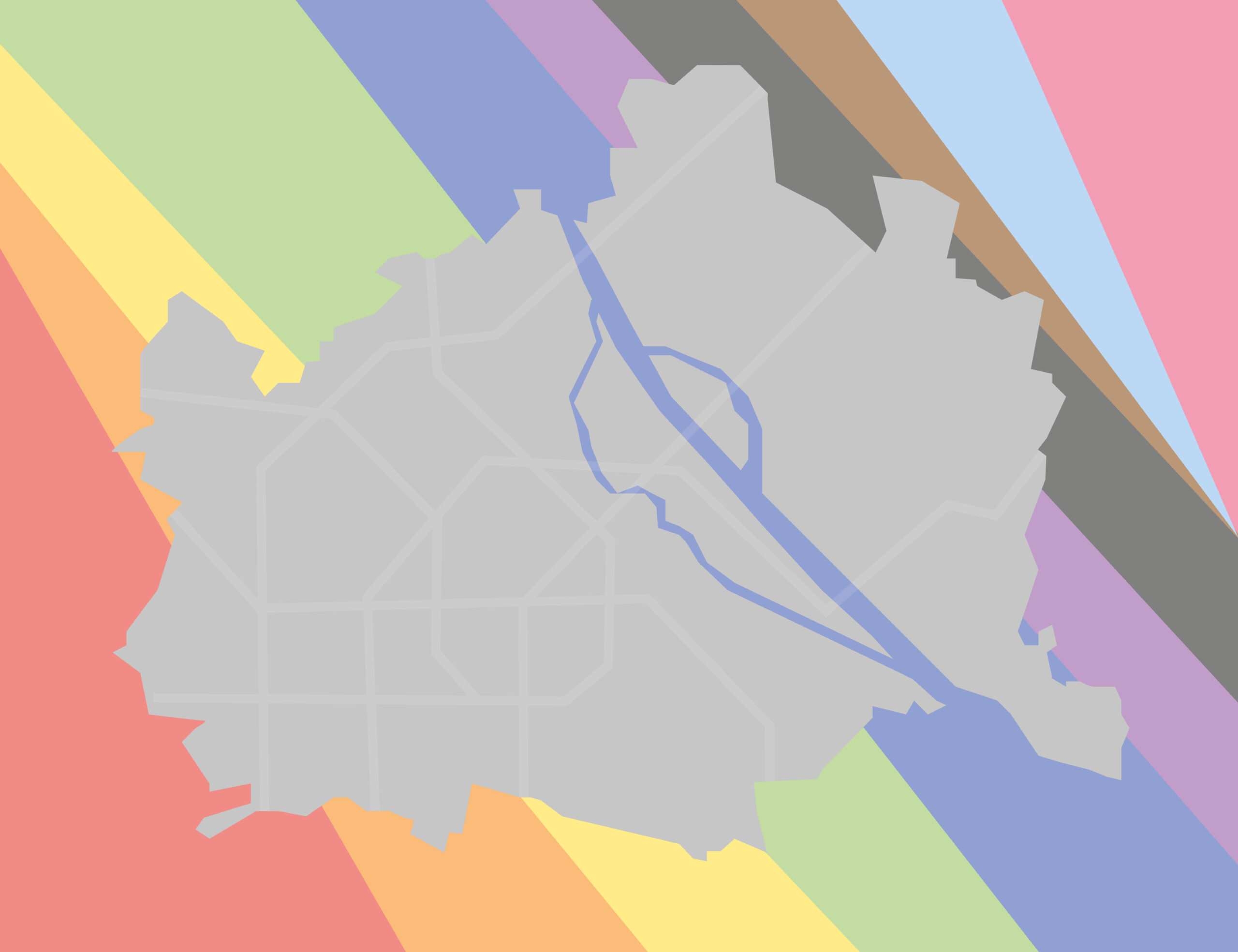Illustration vom Wien-Stadtplan, im Hintergrund die Farben der Progress-Flag.